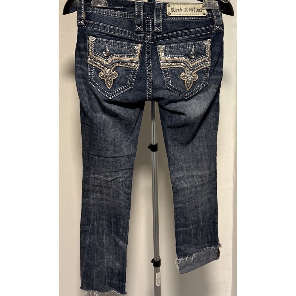 Rock Revival Betty Women's Sz 24 Stra Cut Dark Wash Jeans Embellished Distressed - Picture 2 of 12